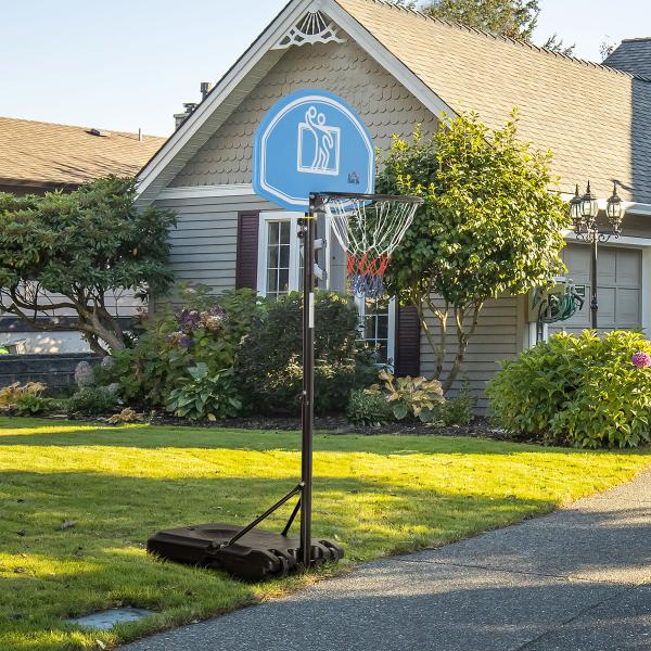 Tabela de Basquetebol com Altura Ajustável 160 - 210cm Rodas e Base Recarregável 76x70x197,5 - 254cm Preto e Azul