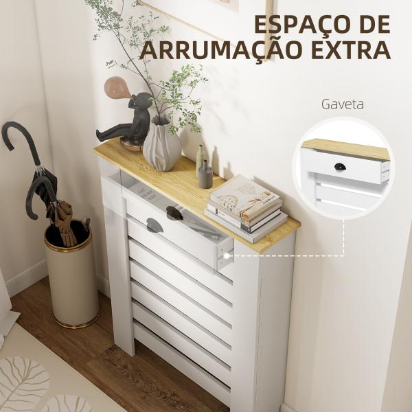 Cobertura para Radiador com Gaveta Cobertura para Radiador de MDF para Sala de Estar Dormitório Corredor 78x19x95,5 cm Branco