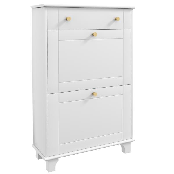 Sapateira Branca Móvel Sapateira Estreita com 2 Portas e 1 Gaveta para 8 Pares de Sapatos 60x23,5x98,5 cm Branco