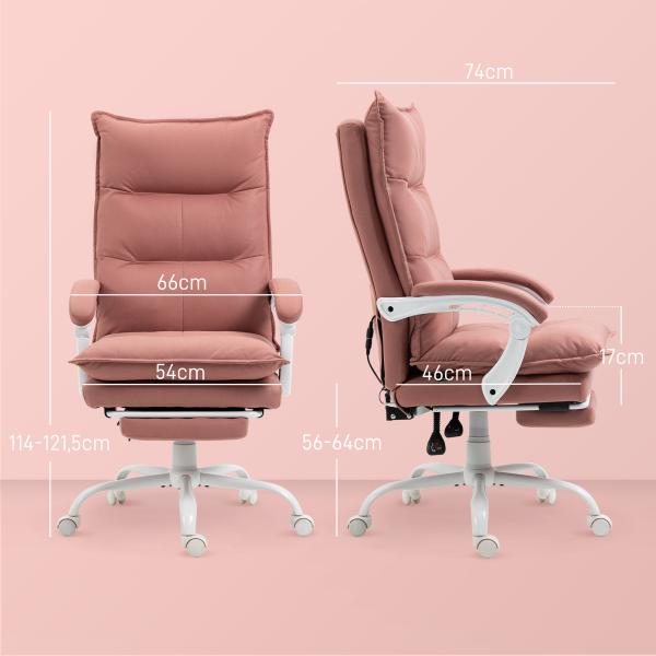 Cadeira de Escritório com 6 Pontos de Massagem e 5 Modos Reclinável com Função de Aquecimento 66x74x114 - 121,5 cm Rosa