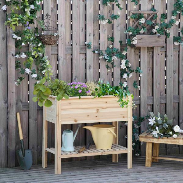 Horta Vertical Elevada com Prateleira Mesa de Cultivo de Madeira com Tecido não Tecido 90x40x81cm Madeira