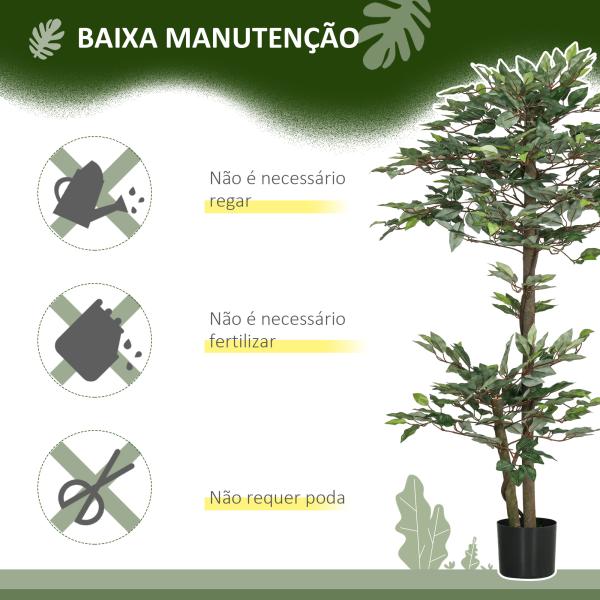 Planta Artificial Ficus 150 cm Planta Artificial com 1008 Folhas Musgo e Vaso para Exterior Casa Sala de Estar Escritório Verde