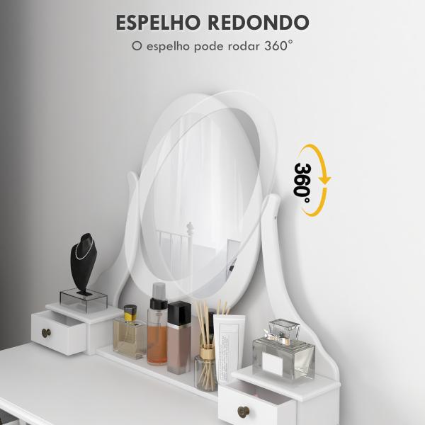 Toucador de Maquilhagem com Banco MDF e Madeira Maciça 80x40x140cm Branco