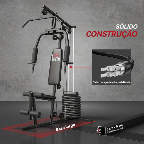 Máquina de Musculação com Pesos Ajustáveis de 45 kg, Press de Peito e Pernas, Polia, 135x103x200 cm, Preto