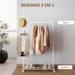 Charriot com Rodas 5 Ganchos Barra para Pendurar e Prateleira Inferior 86x43x171 cm Branco
