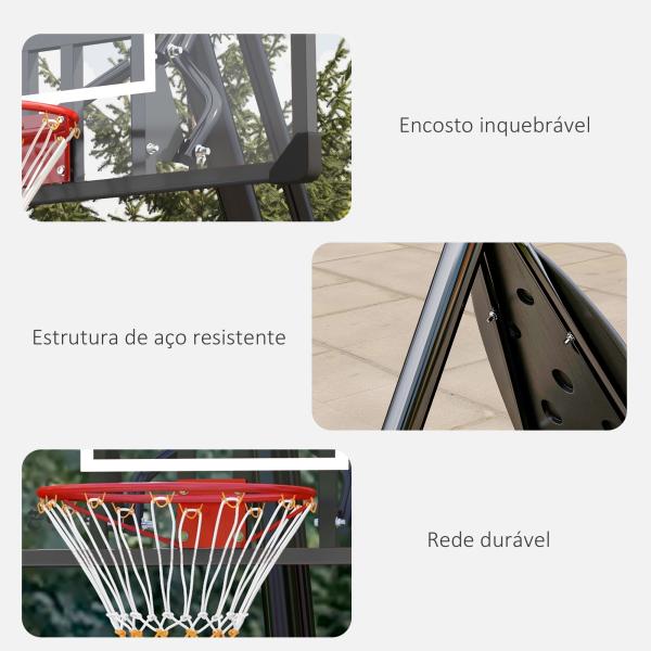 Cesta de Basquetebol Ajustável 236 - 293 cm com Rodas Painel de PC Base Recarregável para Exterior Preto
