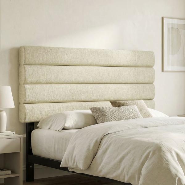 Cabeceira de Cama 140 cm Altura Ajustável em 3 Níveis 106/116/126 cm Estofada em Linho Bege