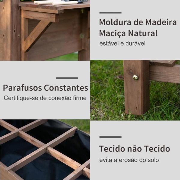Horta Vertical com Prateleira Horta Elevada de Madeira Maciça para Cultivo de Flores Verduras Ervas 123x54x74cm Marrom