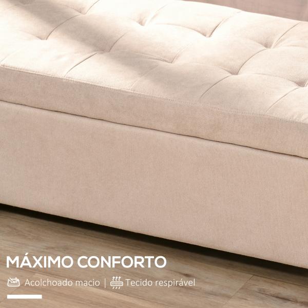 Banco de Armazenamento Acolchoado Banco Estofado em Linho Tampa com Abertura 125x49x41,5 cm Bege