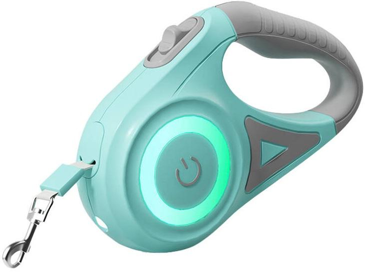 Trela Retrátil 5 mts c/ Luz LED e RGB p/ Animais de Estimação (Verde) - ROJECO