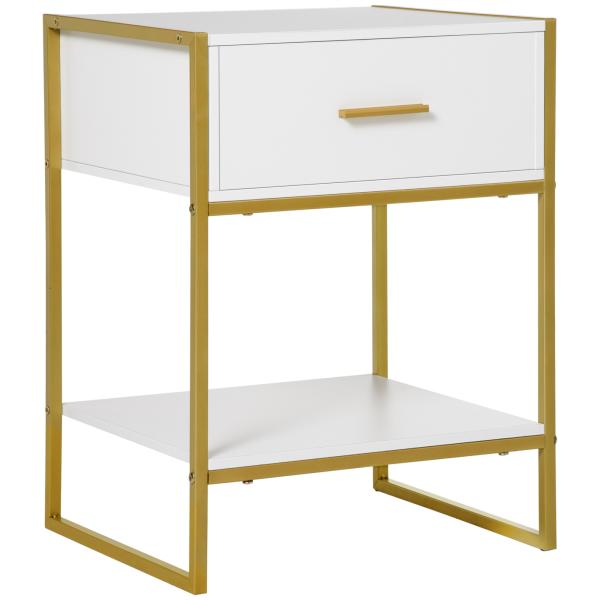 Mesa de Cabeceira Mesa Auxiliar com 1 Gaveta e Prateleira de Armazenamento para Dormitórios Sala de Estar Escritório Estilo Moderno 45x40x60cm Branco