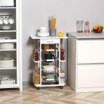 Carrinho de Cozinha com Rodas Gaveta 4 Cestas de Metal e 4 Suportes para Temperos Laterais 57x37x83cm Branco
