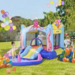 Castelo Insuflável com Escorrega Trampolim e Piscina para Crianças acima de 3 Anos Inclui Insuflador e Bolsa de Transporte para Interior e Exterior 360x175x180cm Multicor