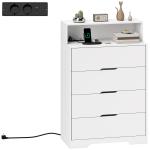 Cómoda com 4 Gavetas e Estação de Carregamento com Porta USB Porta USB - C Prateleira Aberta 80x40x120 cm Branco