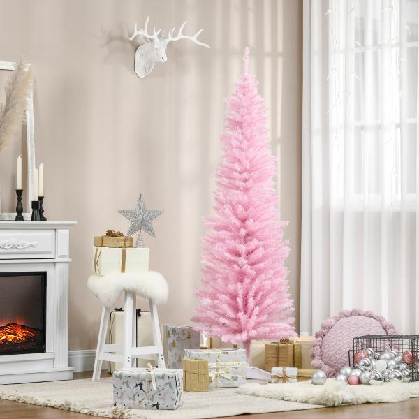 Árvore de Natal Artificial 180cm Ignífugo com 390 Ramos de PVC Decoração de Natal para Interiores Rosa