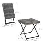 Mesa de Jardim em Vime Sintético Mesa Dobrável com Pés Cruzados e Estrutura de Aço para Pátio Varanda 40x40x40 cm Cinza