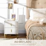 Mesa de Cabeceira com 2 Gavetas Mesa Auxiliar com Pés de Metal para Sala de Estar Dormitório 40x40x47 cm Branco e Dourado