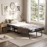 Cama Dobrável 200x90x42,5cm Cama de Campismo Portátil com Colchão Individual Rodas e Freios Carga Máxima 150kg para Dormitórios Branco