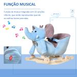 Cavalo Baloiço com Rodas e Forma de Elefante com Músicas Infantis e Cinto de Segurança 60x35x45 cm Azul