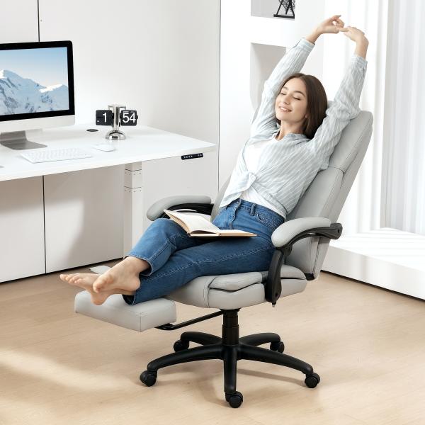 Cadeira de Escritório com Altura Ajustável 6 Pontos de Massagem e Apoio para os Pés Retrátil 68,5x68,5x113 - 121 cm Cinza