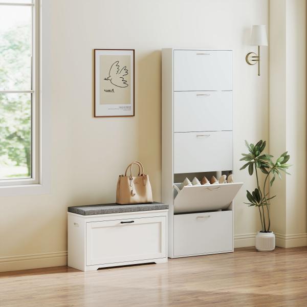 Banco Sapateira Moderno com Assento Acolchoado Prateleira Ajustável para 8 Pares de Sapatos 80x30x50 cm Branco
