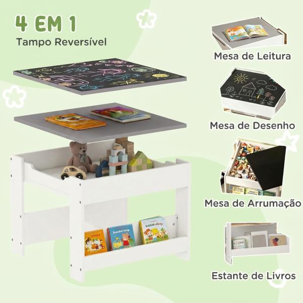 Conjunto de Mesa e 2 Cadeiras Infantis 2 em 1 com Ardósia Gavetas de Tecido e Espaço de Armazenamento para Quarto Cinza