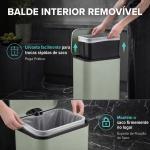 Caixote do Lixo de Cozinha 20 L em Aço Galvanizado com Tampa de Fecho Suave Pedal Balde Removível e Acabamento Anti - impressões Digitais Verde Claro