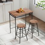 Mesa Alta de Cozinha com 2 Bancos EstiIo Industrial Prateleira Aberta Apoio para Pés para Espaços Reduzidos Castanho