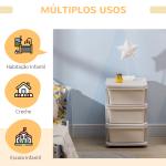 Organizador de Brinquedos para Crianças com 3 Gavetas Arrumação para Brinquedos Roupas Livros 37x37x56,5 cm Bege
