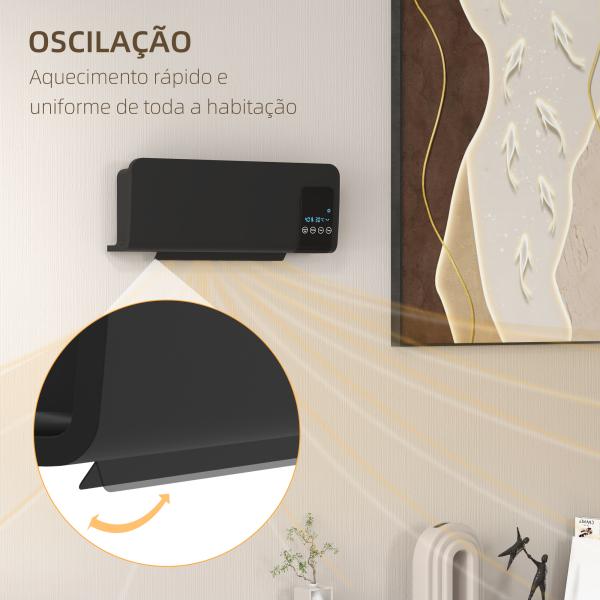 Aquecedor Elétrico de Parede 1000W/2000W 54,5x12x21,5 cm Preto