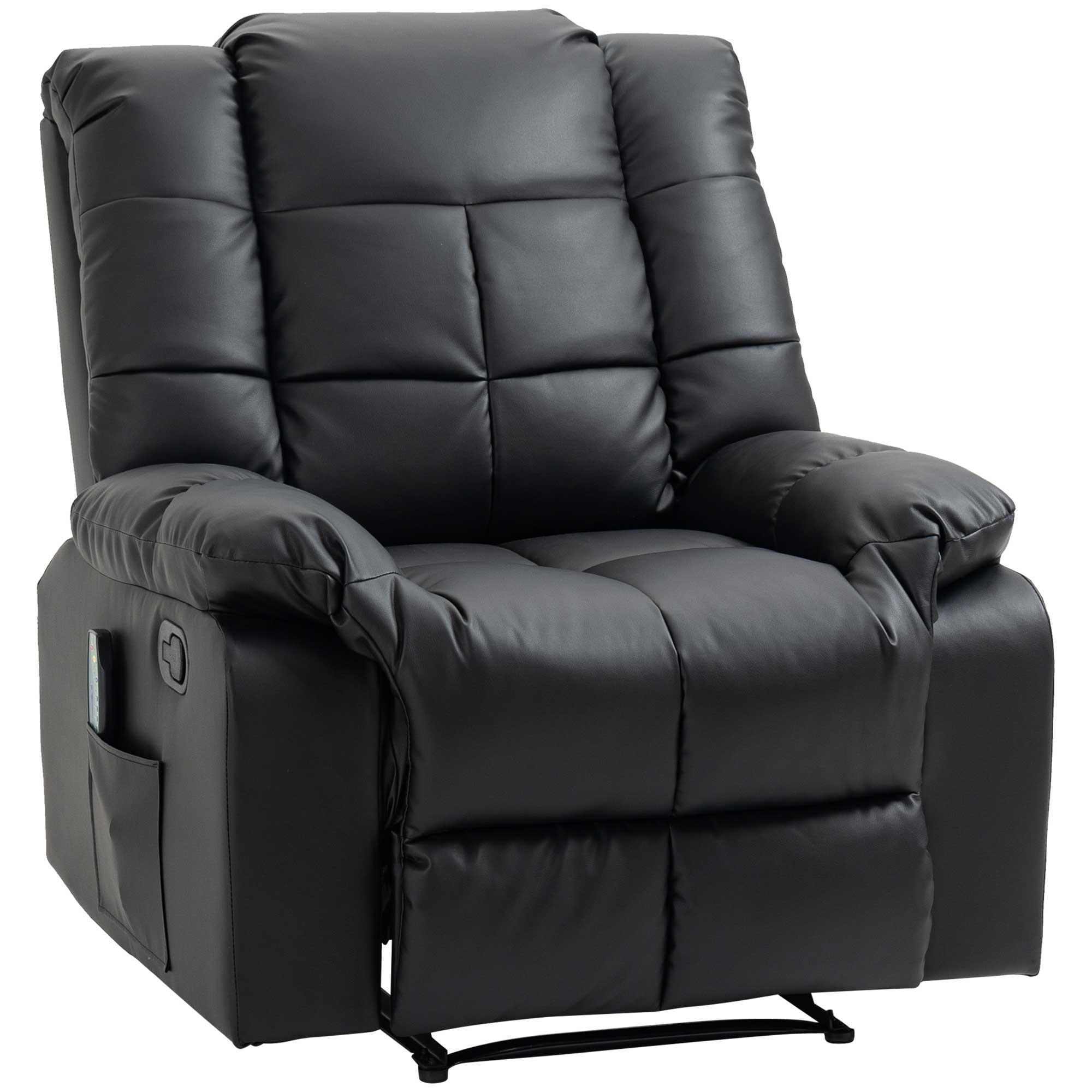 Poltrona de Massagem Poltrona Relax Reclinável com 8 Pontos de Massagem Controlo Remoto Estofada em PU 94x99x99 cm Preto