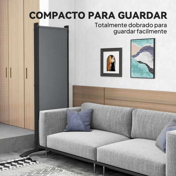 Biombo Separador de Ambientes de 4 Painéis Biombo Dobrável 221x172 cm com Pés Largos para Terraço Pátio Jardim Cinza Escuro