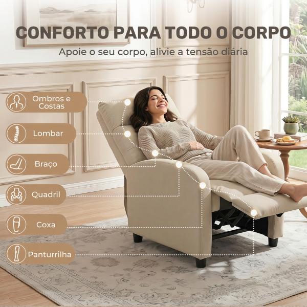Poltrona Relax Reclinável até 155° Poltrona Reclinável Manual para Pessoas com Altura Inferior 195 cm 67x87x98 cm Bege