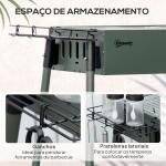 Barbecue a Carvão com 2 Grelhas de Aço Inoxidável Portátil com 2 Prateleiras para Temperos com Ganchos 77x30x70 cm Verde