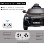 Carro Elétrico Infantil para Crianças de 3 - 5 Anos Licença Audi RS Q8 com Bateria 6V Controle a Distância Música MP3 Buzina e Luzes Velocidade Máx. 3km/h 101x62x51cm Preto