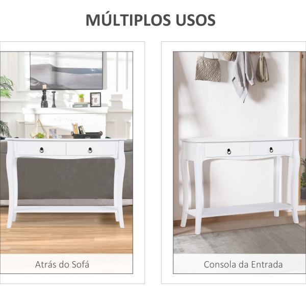 Mesa Tipo Consola para Sala de Estar Consola para Entrada com 2 Gavetas e Prateleira Inferior 100x33x75cm Branco