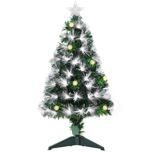 Árvore de Natal 90 cm Árvore de Natal com Fibra Óptica Árvore de Natal Artificial com 90 Luzes LED e 90 Ramos Verde e Branco