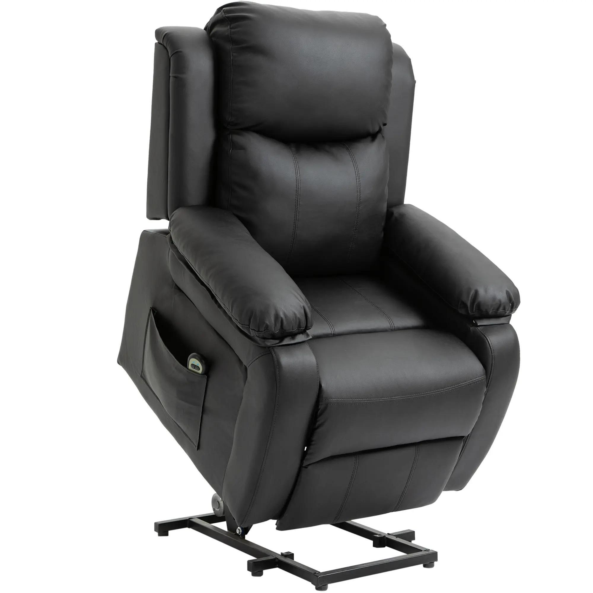Poltrona Relax Levanta Pessoas com Controle Remoto Reclinação Elétrica de 160° Apoio para os Pés Encosto Estofado em PU e Bolsos Laterais 76x90x105cm Preto