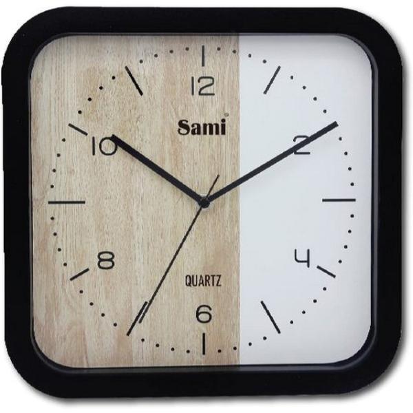 Relógio de Parede Quadrado Moldura em Preto 30 x 29cm (Madeira/Branco) - SAMI