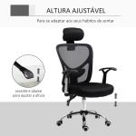 Cadeira de Escritório Ergonômica Cadeira de Escritório Giratória com Altura Ajustável Função Reclinável Apoio para a Cabeça e Suporte Lombar 65x67x108 - 118cm Preto
