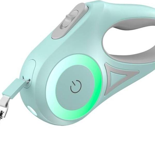 Trela Retrátil 3 mts c/ Luz LED e RGB p/ Animais de Estimação (Verde) - ROJECO