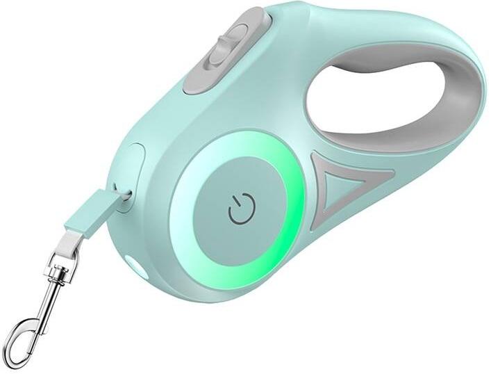 Trela Retrátil 3 mts c/ Luz LED e RGB p/ Animais de Estimação (Verde) - ROJECO