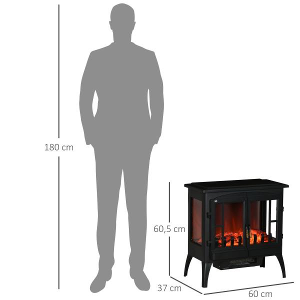 Lareira Elétrica 1000W/2000W com Luzes LED Chamas Realistas e Proteção Contra Superaquecimento para 15 - 20 ㎡ 60x37x60,5 cm Preto