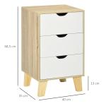 Mesa de Cabeceira com 3 Gavetas para Dormitório Sala de Estar Estilo Moderno Anti - Tombo 40x35x68,5cm Madeira e Branco