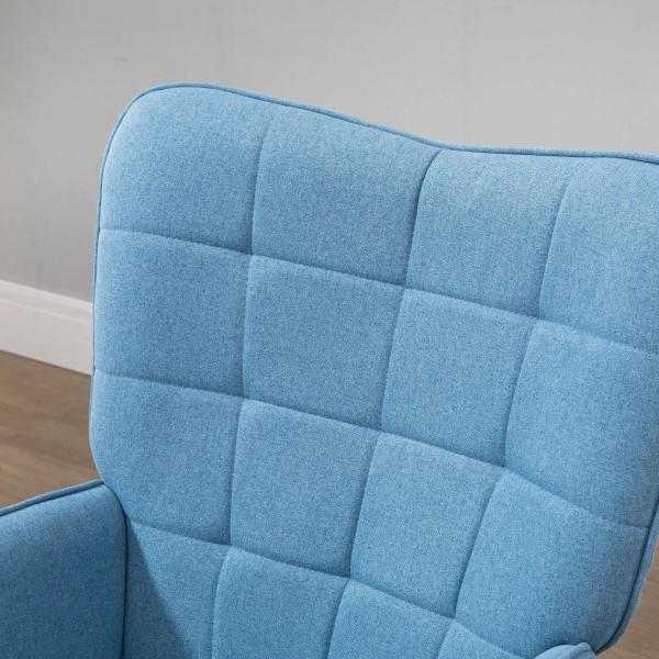 Poltrona de Sala de Estar Moderna Poltrona com Encosto Alto Apoio para os Braços Tecido de Linho e Pés de Madeira de Faia para Sala de Jantar Cozinha 71x76x101cm Azul