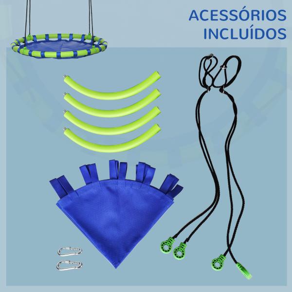 Baloiço Infantil Ninho com Altura Ajustável para Crianças de 3 - 8 Anos Carga 150 kg para Exterior Ø100x120 - 180 cm Azul