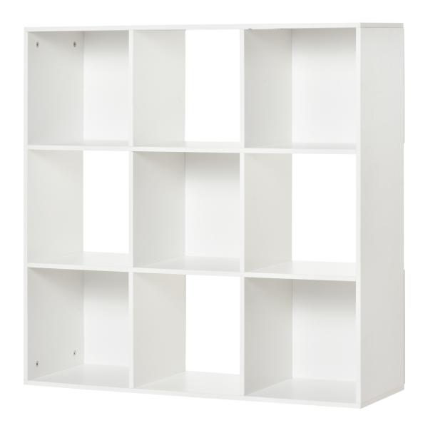 Estante para Livros de 3 Níveis Estante de Madeira com 9 Compartimentos Estante Modular 91,5x29,5x91,5 cm Branco