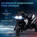 Motocicleta Elétrica Infantil com 3 Rodas para Crianças acima de 3 anos Bateria 6V com Luzes e Música 86x42x52 cm Branco