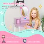 Toucador Infantil com Banco e Espelho Mesa de Maquilhagem Infantil Estilo Princesa de Madeira 59x39x92cm Rosa