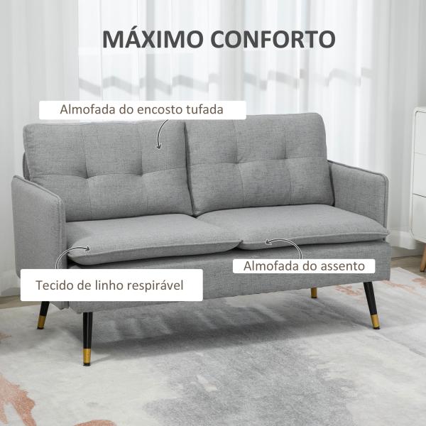 Sofá de 2 Lugares Moderno Estofado em Poliéster com 4 Almofadas Apoio para os Braços e Pés de Aço 139x68x80 cm Cinza